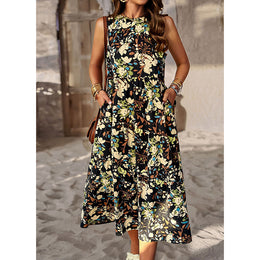 Black Printed Sleeveless Maxi Dress