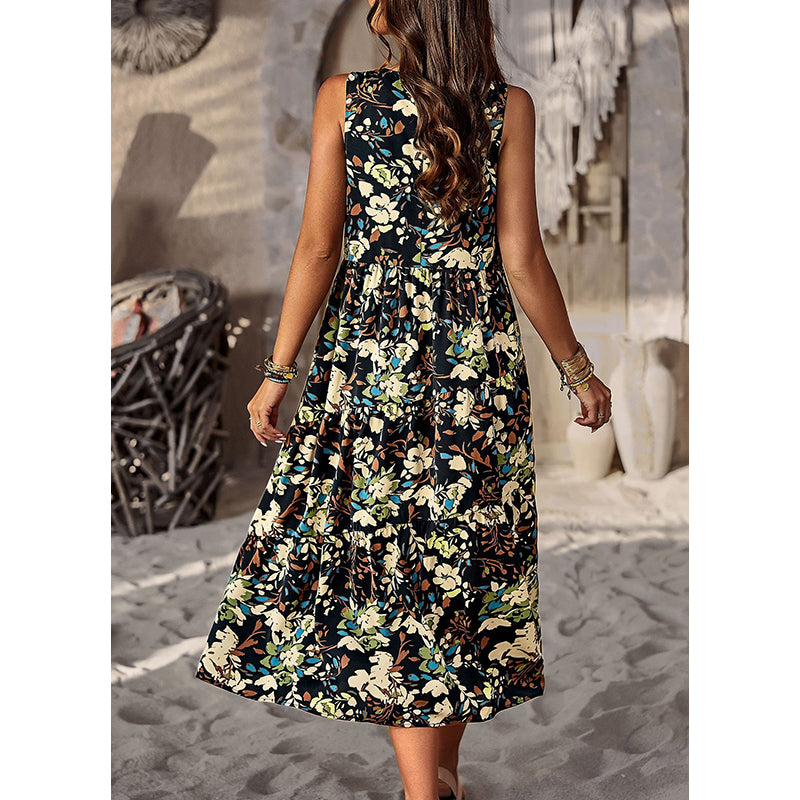 Black Printed Sleeveless Maxi Dress