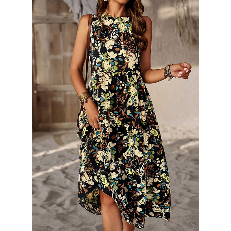 Black Printed Sleeveless Maxi Dress