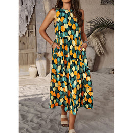 Floral Printed Sleeveless Tiered A-Line Midi Dress