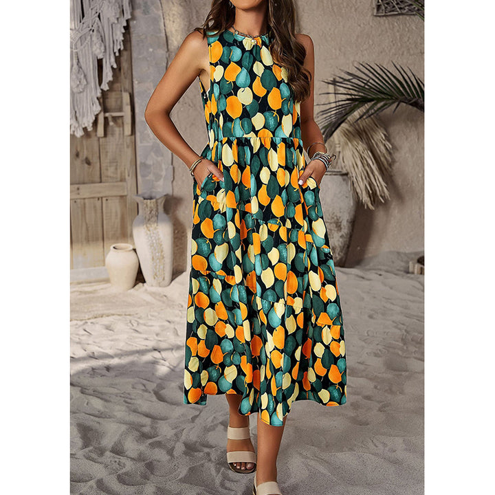 Floral Printed Sleeveless Tiered A-Line Midi Dress