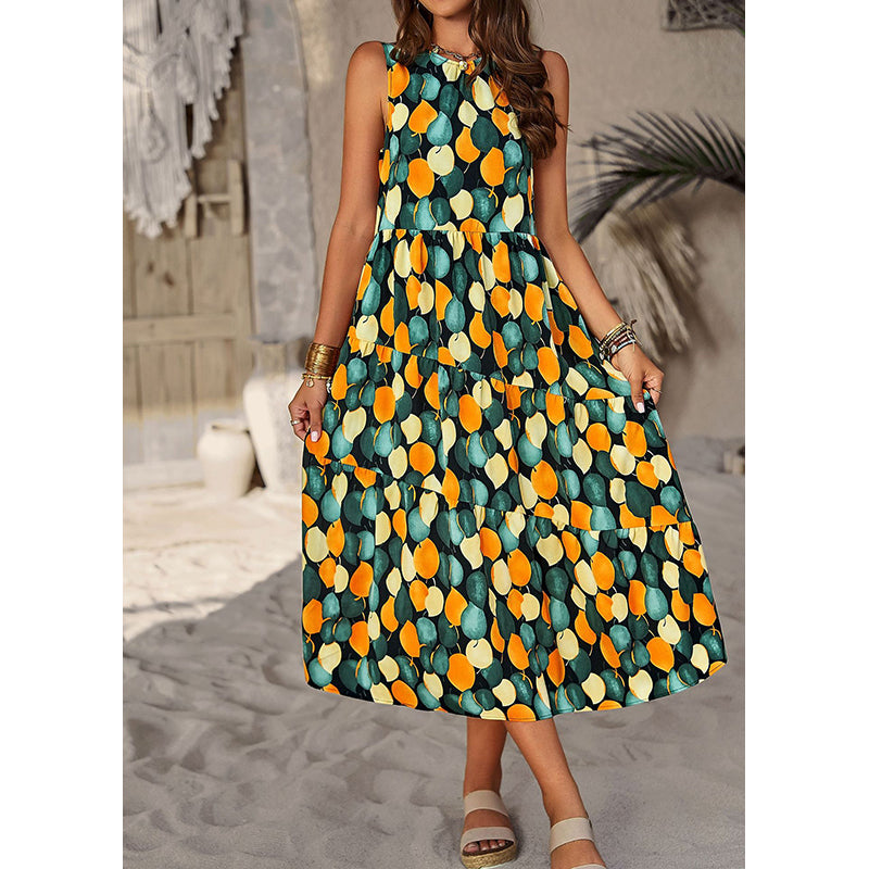 Floral Printed Sleeveless Tiered A-Line Midi Dress