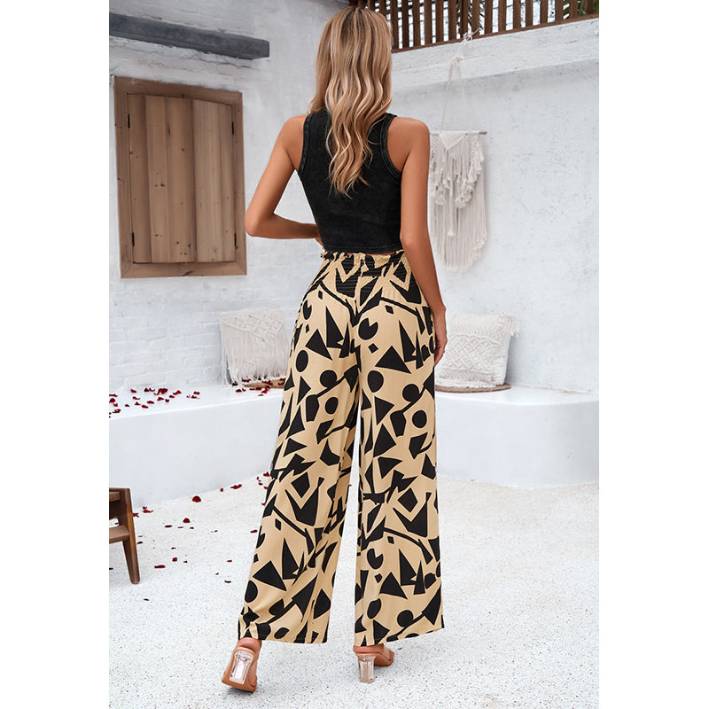 Women Geometric Loose Fit High-Rise Trousers