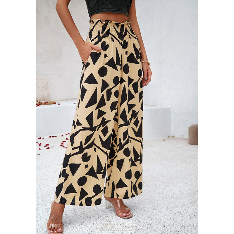 Women Geometric Loose Fit High-Rise Trousers