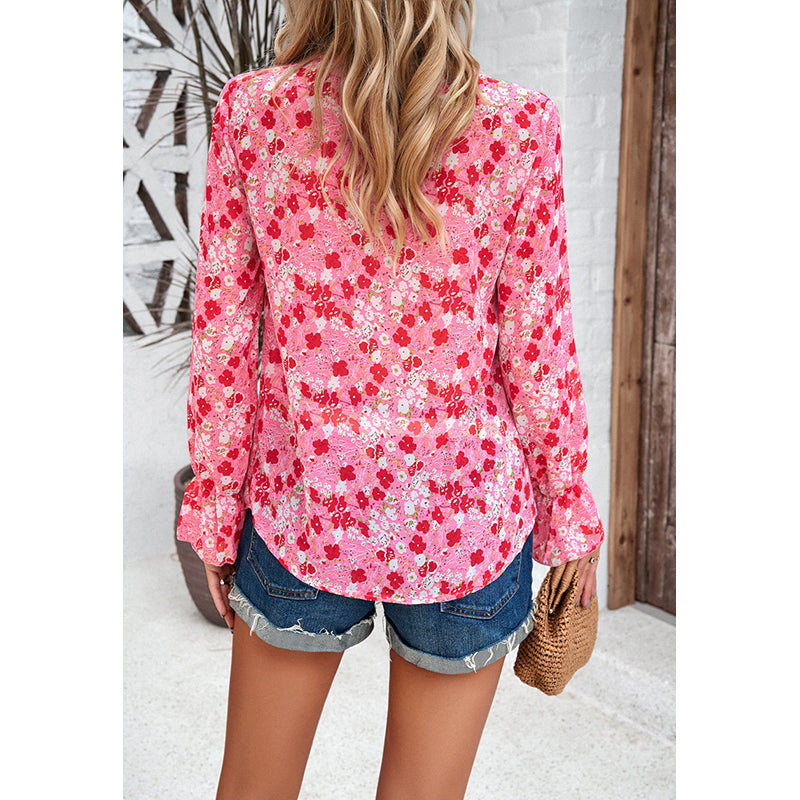 Red Floral Printed Long Sleeves Top