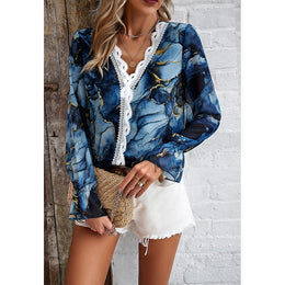 Abstract Printed Bell Sleeve Top