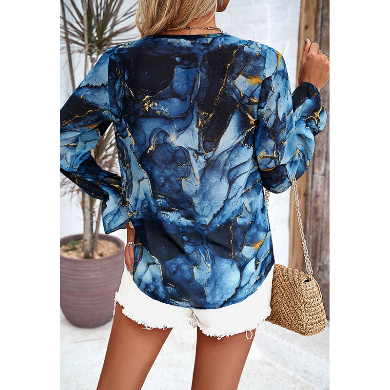 Abstract Printed Bell Sleeve Top