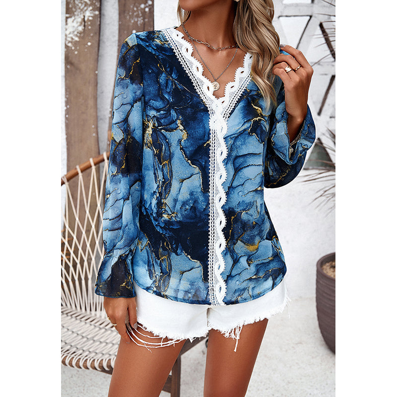 Abstract Printed Bell Sleeve Top