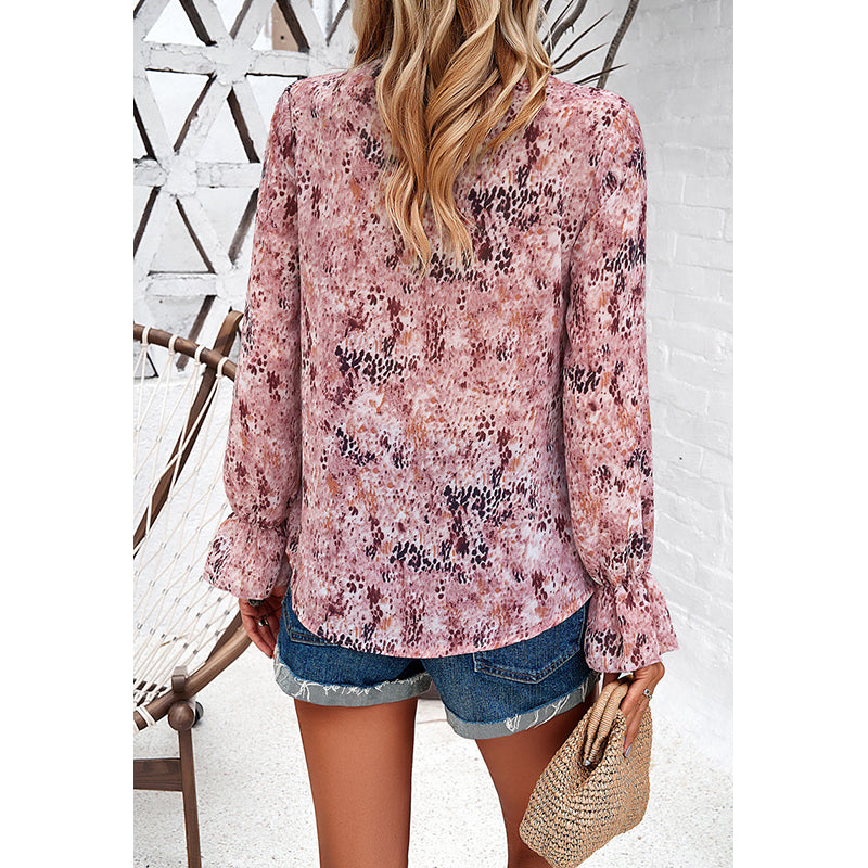 Abstract Printed Bell Sleeve Top