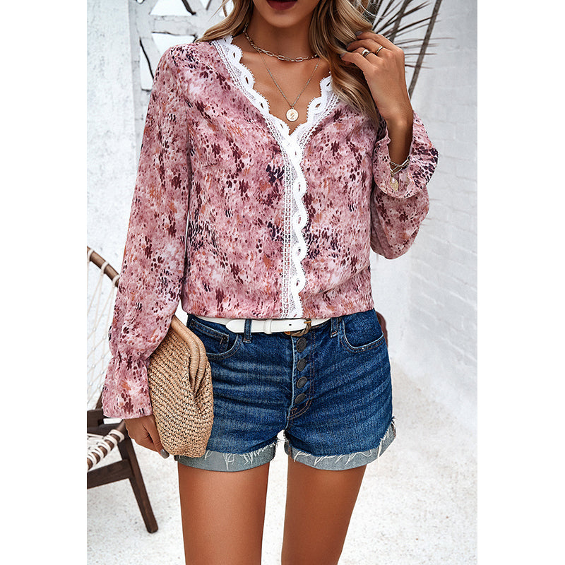 Abstract Printed Bell Sleeve Top