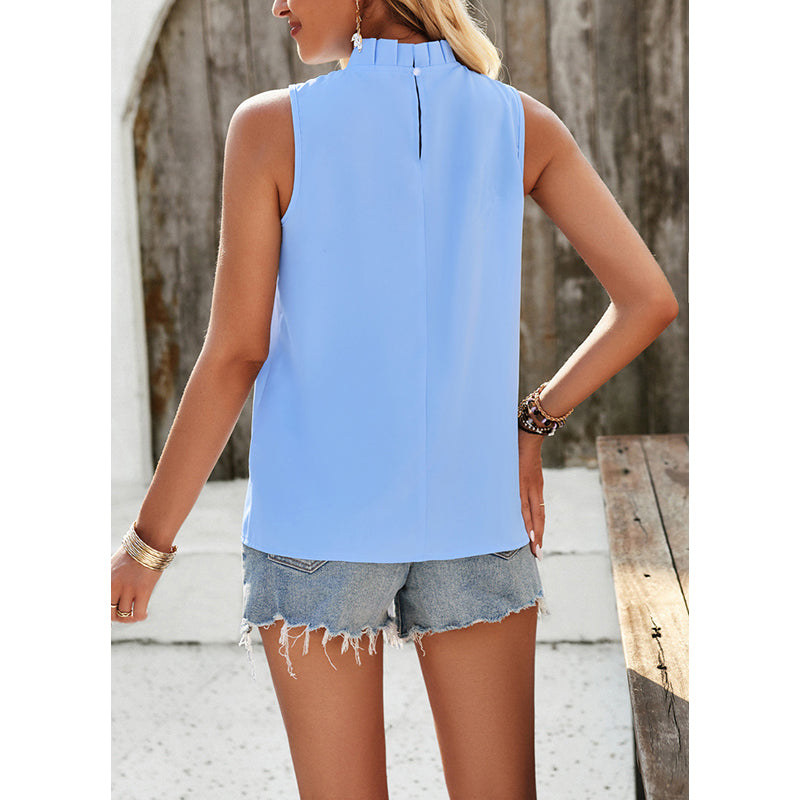 Blue Woven High Neck Top