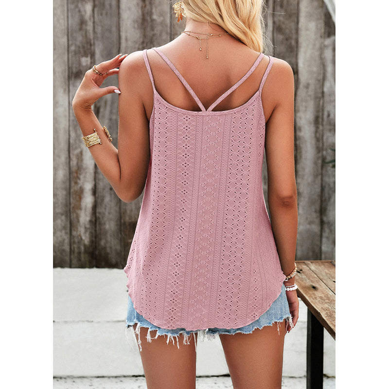 Pink Self Design V Neck Sleeveless Top