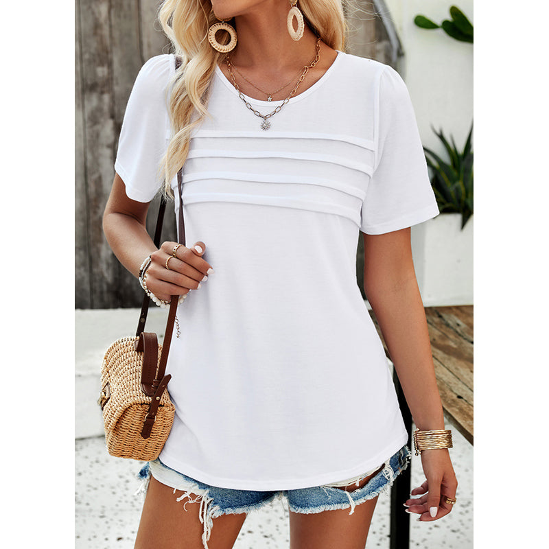 White Round Neck Opaque Casual Top
