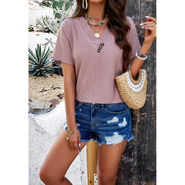 Pink Floral Printed V-Neck Short Sleeves Cut Out Regular Top