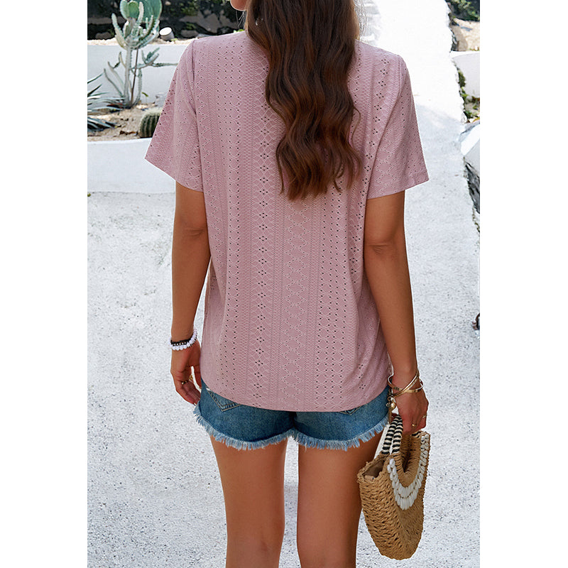 Pink Floral Printed V-Neck Short Sleeves Cut Out Regular Top