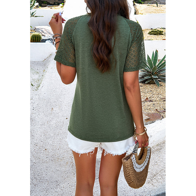 Green Self Design Round Neck Knitted Top
