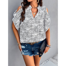 White Abstract V-Neck Kaftan Top