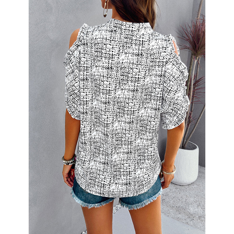 White Abstract V-Neck Kaftan Top