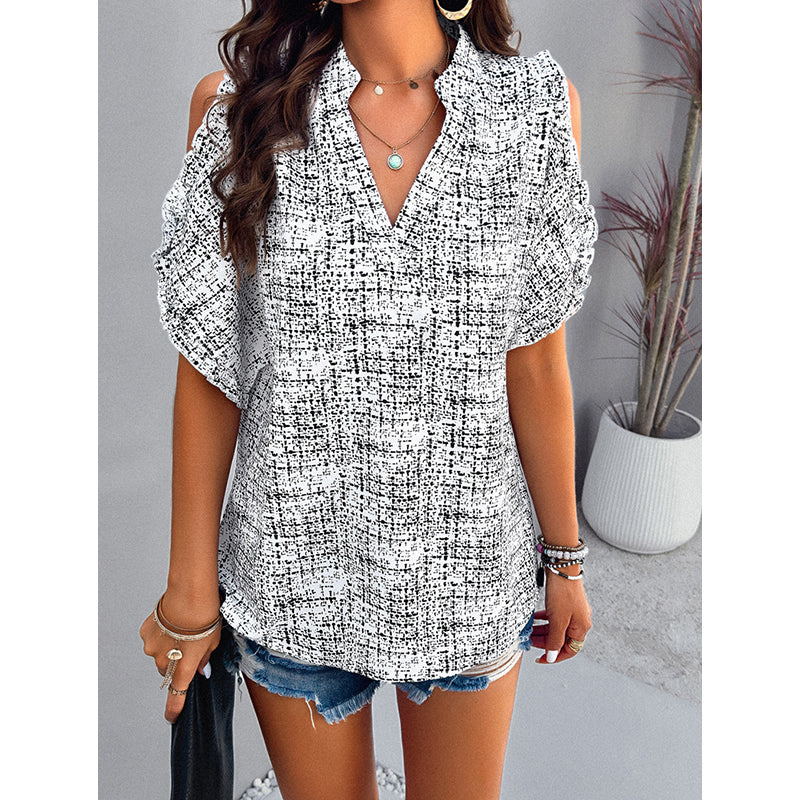 White Abstract V-Neck Kaftan Top