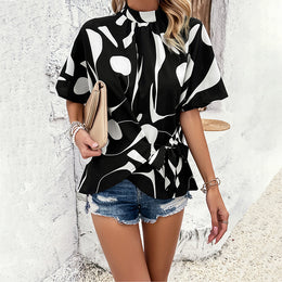 Abstract Printed High Neck Top