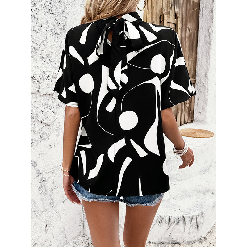 Abstract Printed High Neck Top