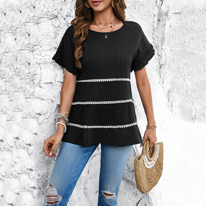 Black Self Design Extended Sleeves Longline Top
