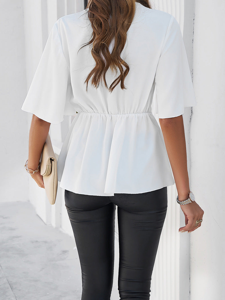 V-Neck Tie-Up Detailed Cinched Waist Top