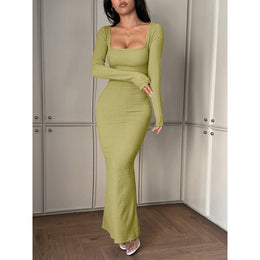 Women Solid Scoop Neck Bodycon Maxi Dress
