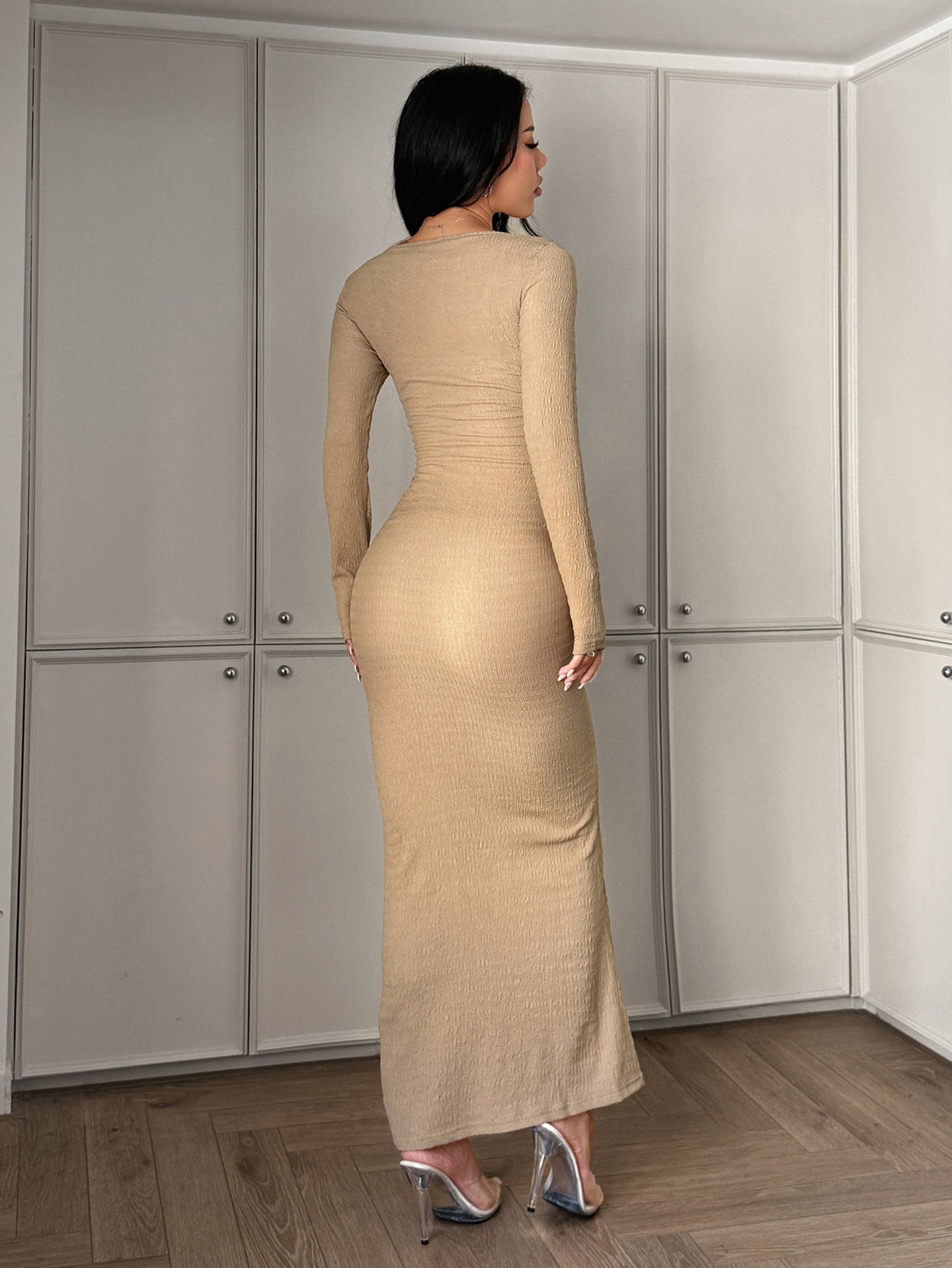 Women Square Neck Bodycon Maxi Dress