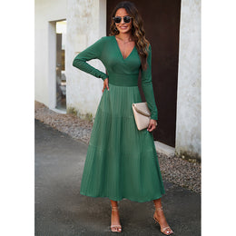 Green V-Neck Fit & Flare Maxi Dress