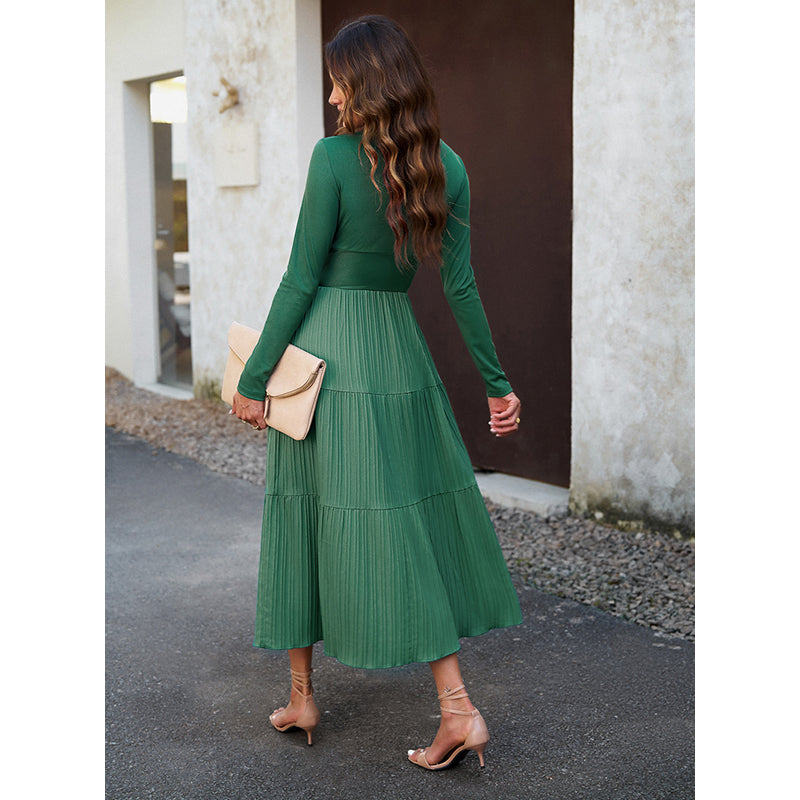 Green V-Neck Fit & Flare Maxi Dress