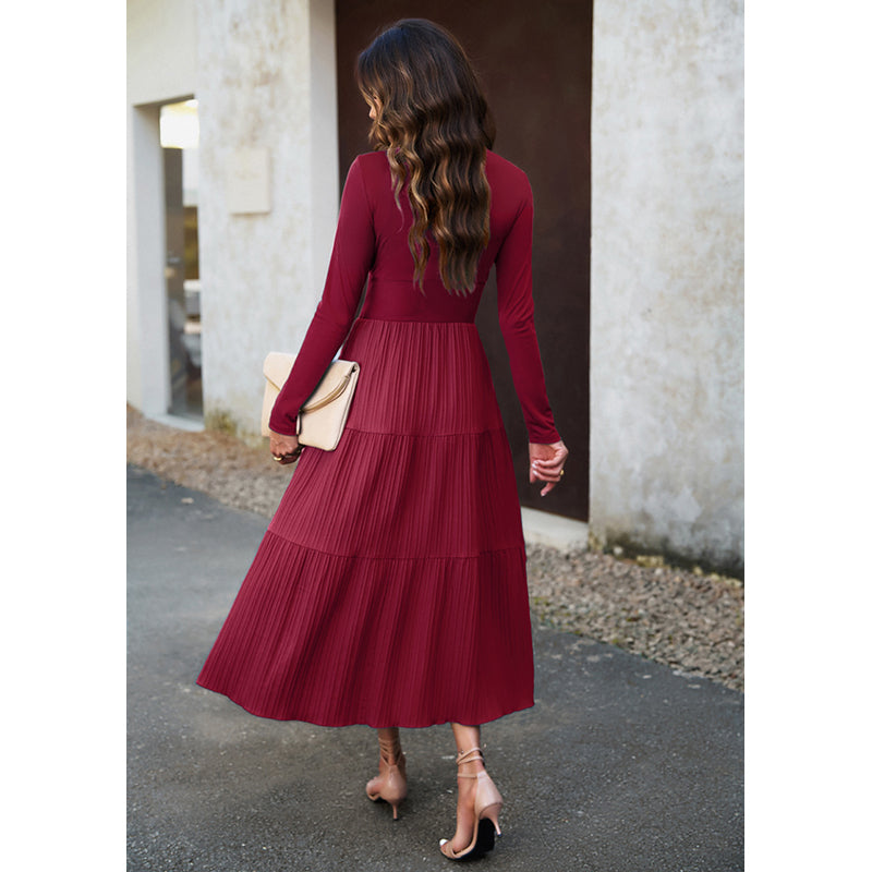 Red Long Sleeves Fit & Flare Midi Dress
