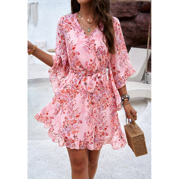 Floral Printed Flared Sleeve Fit & Flare Dress