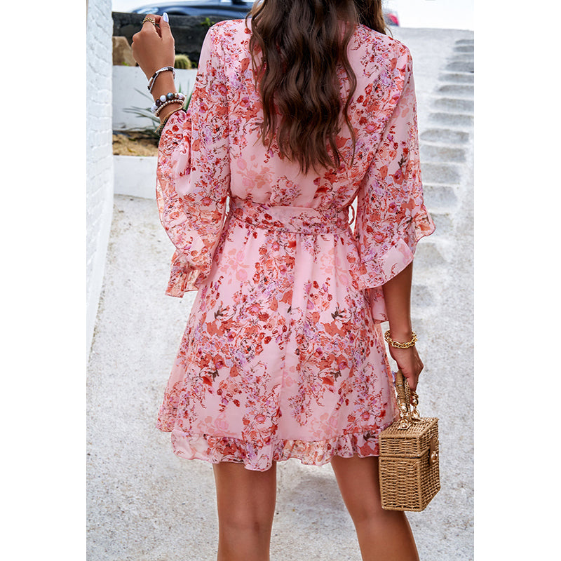 Floral Printed Flared Sleeve Fit & Flare Dress