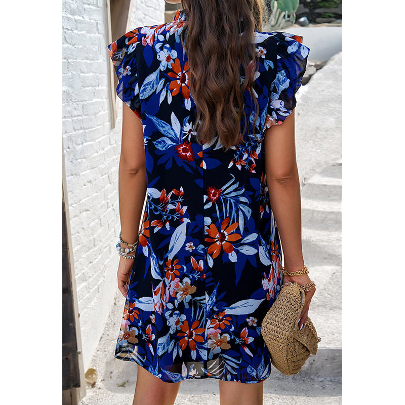 Floral Printed Gathered  A-Line Dress