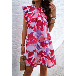 Floral Printed Flutter Sleeves A-Line Dress