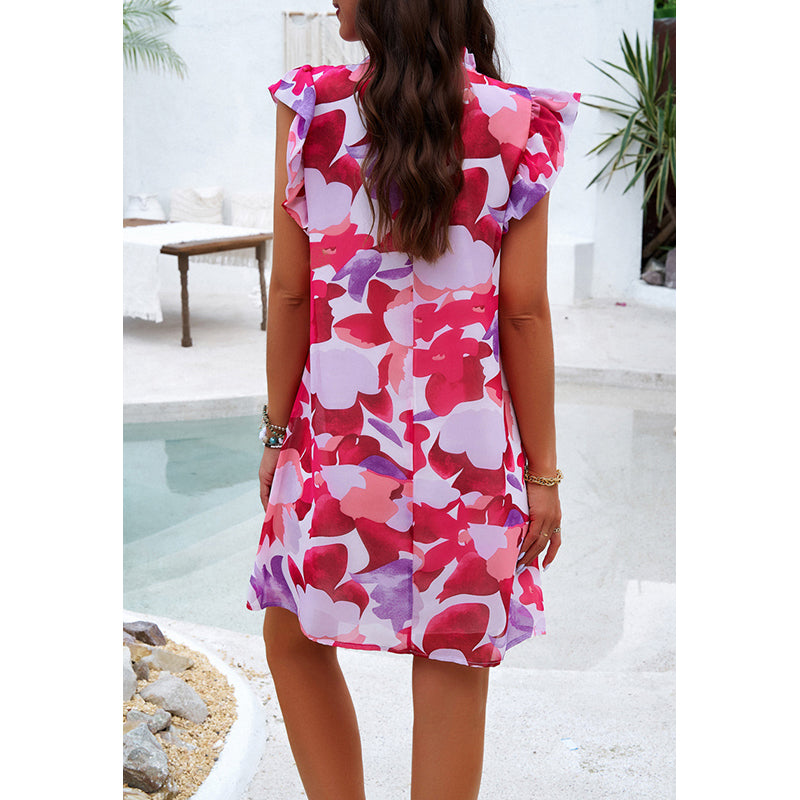Floral Printed Flutter Sleeves A-Line Dress