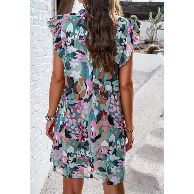 Floral Print Short Sleeves Round Neck Fit and Flare Dress