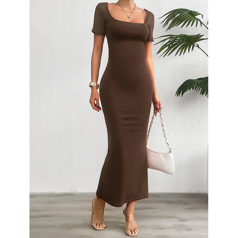 Short Sleeves Square Neck Bodycon Dress
