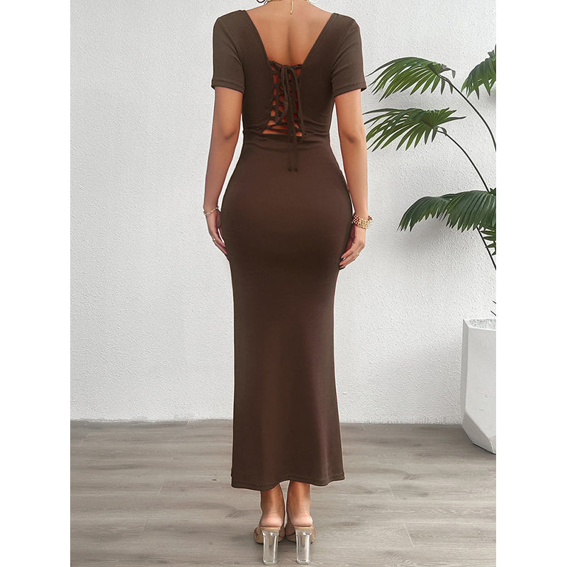 Short Sleeves Square Neck Bodycon Dress