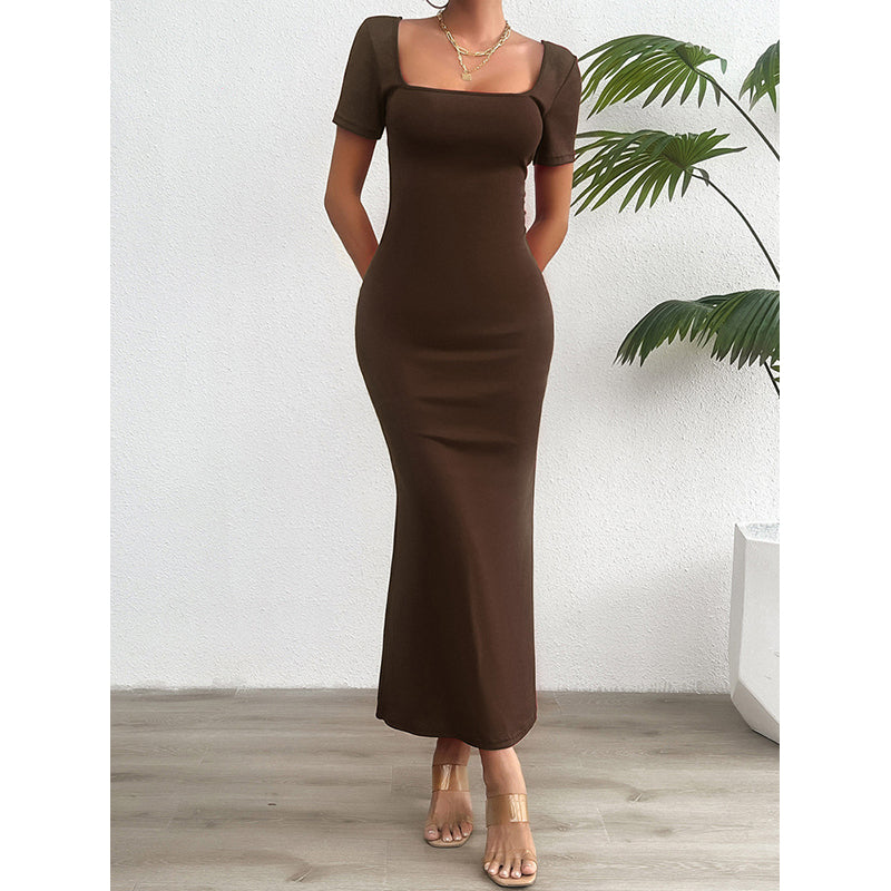 Short Sleeves Square Neck Bodycon Dress