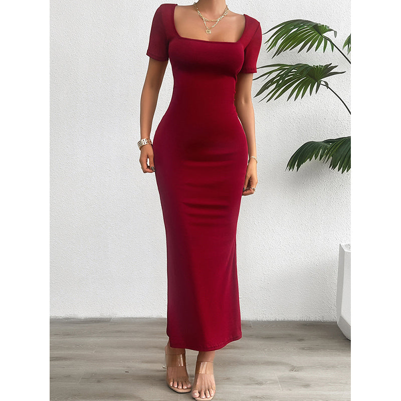 Maroon Square Neck Maxi Dress
