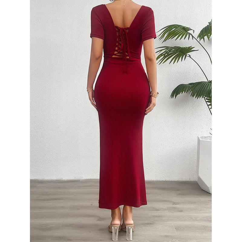 Maroon Square Neck Maxi Dress
