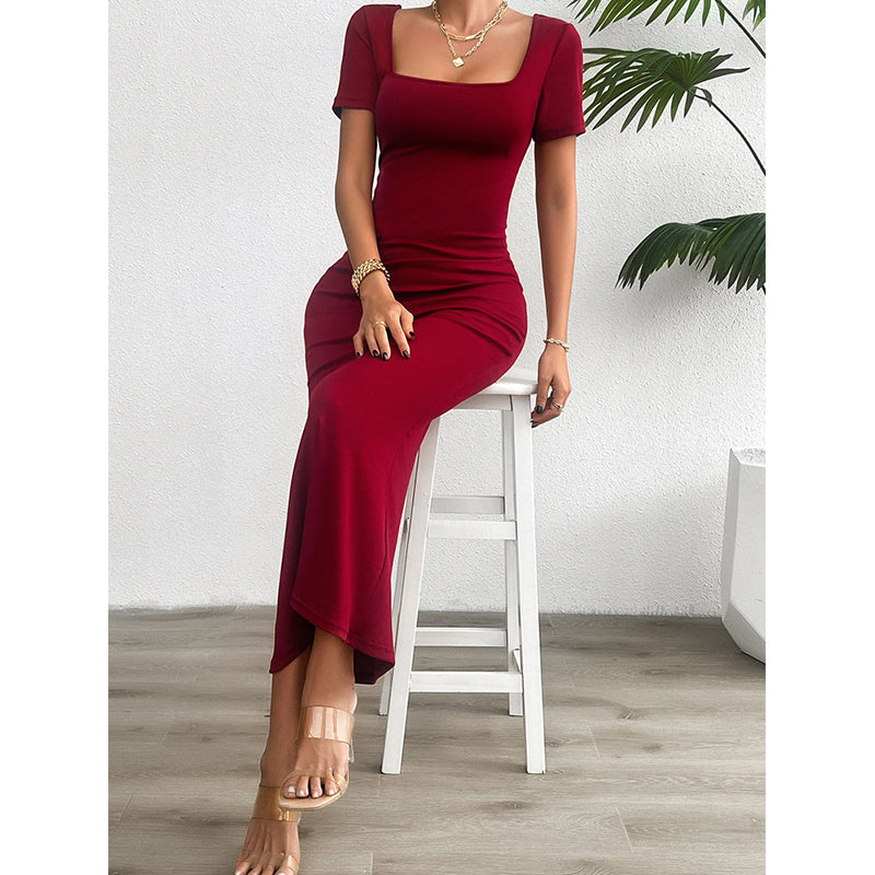 Maroon Square Neck Maxi Dress