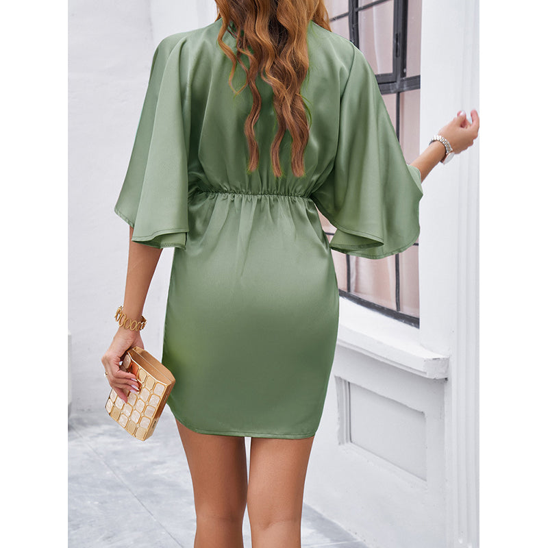 Flared Sleeves Gathered Sheath Dress