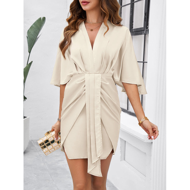 Flared Sleeves Gathered Mini Sheath Dress