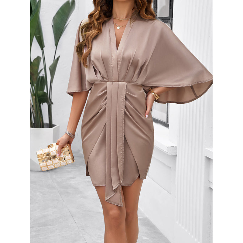 Flared Sleeves Gathered Sheath Dress