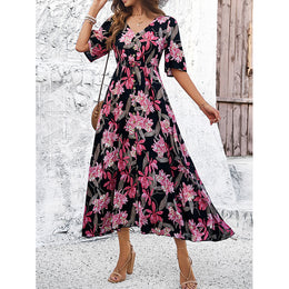 Floral Print V-Neck Fit & Flare Midi Dress