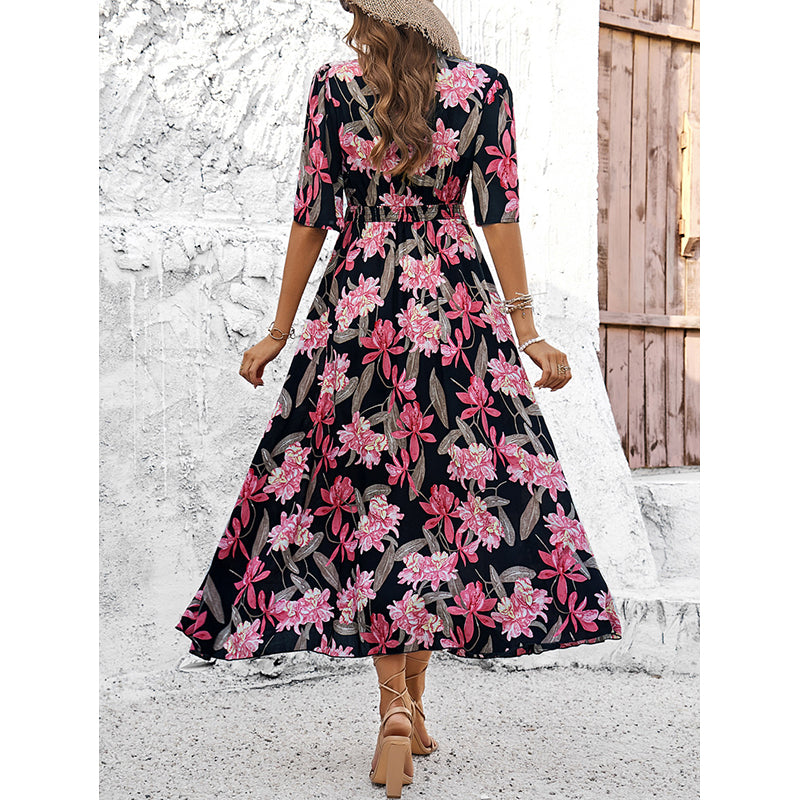 Floral Print V-Neck Fit & Flare Midi Dress