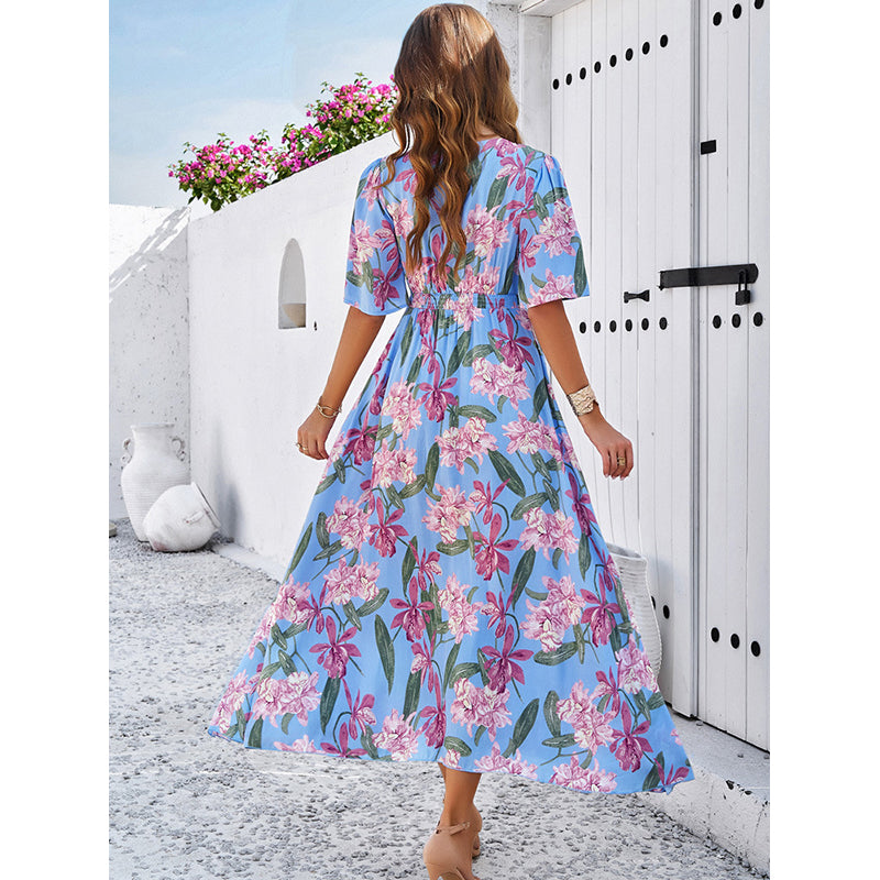 Floral Printed Smocked Maxi Fit & Flare Dress